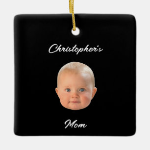 Modern Minimal Script Baby Face Photo Mum Gift Ceramic Ornament