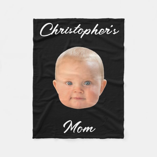 Modern Minimal Script Baby Face Photo Mum Gift  Fleece Blanket (Front)