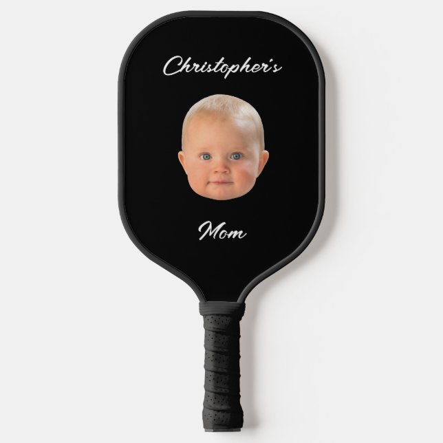 Modern Minimal Script Baby Face Photo Mum Gift  Pickleball Paddle (Front)