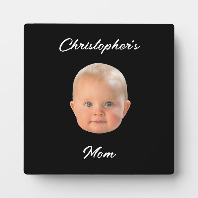Modern Minimal Script Baby Face Photo Mum Gift  Plaque (Front)