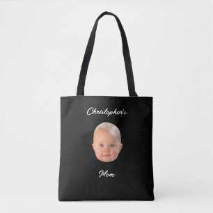 Modern Minimal Script Baby Face Photo Mum Gift Tote Bag