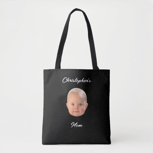 Modern Minimal Script Baby Face Photo Mum Gift  Tote Bag (Front)