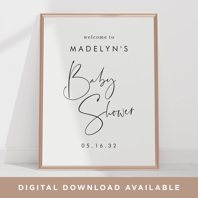 Modern Minimal Script Baby Shower Welcome Sign (Creator Uploaded)