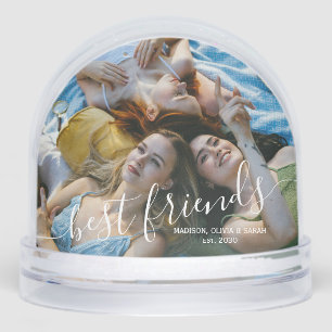 Modern Minimal Script Best friends 2 Photo Snowglobe