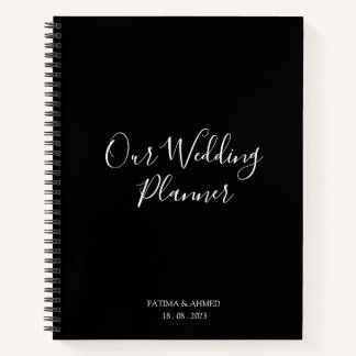 Modern Minimal Script Black Muslim Wedding Planner Notebook