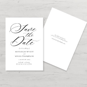 Modern Minimal Script Black White Wedding Save The Date