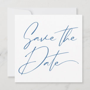 Modern Minimal Script Calligraphy Navy Blue Save The Date