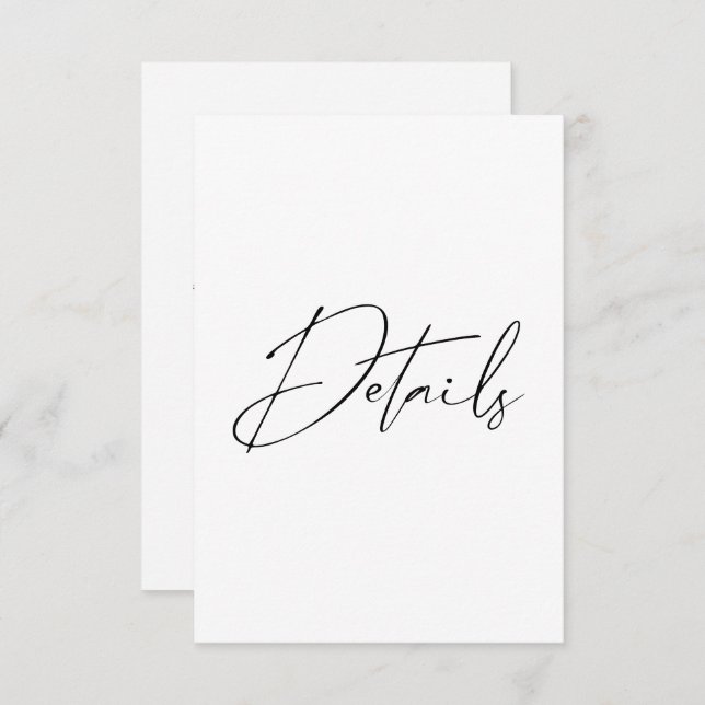 Modern Minimal Script Calligraphy Wedding Details Enclosure Card (Front/Back)