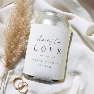Modern Minimal Script Cheers to Love Wedding Favou Can Cooler
