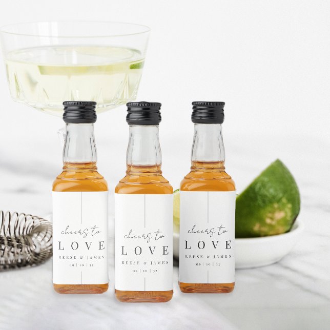 Modern Minimal Script Cheers to Love Wedding Liquor Bottle Label (Creator Uploaded)