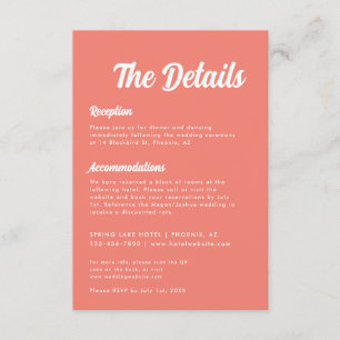 Modern Minimal Script Coral Pink Wedding Details Enclosure Card