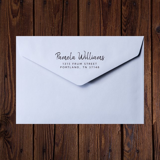 Modern Minimal Script Custom Name Return Address Rubber Stamp (Creator Uploaded)