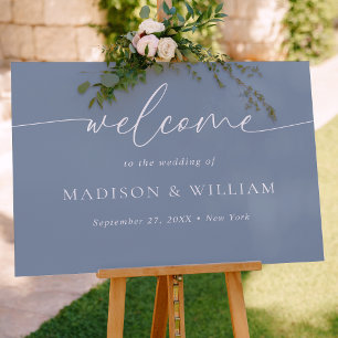 Modern Minimal Script Dusty Blue Wedding Welcome Poster