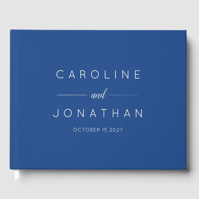 Modern Minimal Script French Blue Custom Wedding Guest Book (Front)