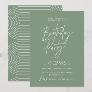 Modern minimal script geometric green birthday invitation