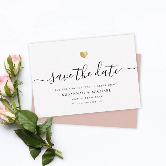 Modern Minimal Script Gold Vow Renewal Dusty Green Save The Date (Creator Uploaded)