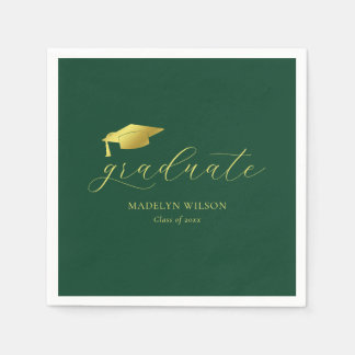 Modern Minimal Script Green Gold Graduation Party Napkin