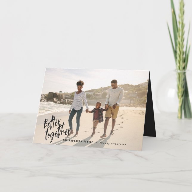 Modern minimal script holiday photo card (Front)