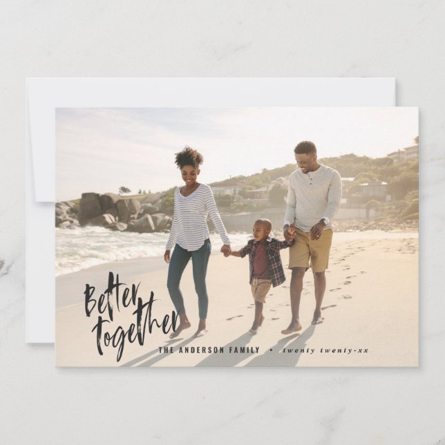Modern minimal script holiday photo card (Front)