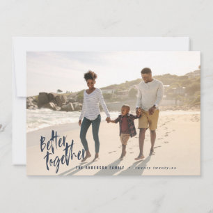 Modern minimal script holiday photo navy card