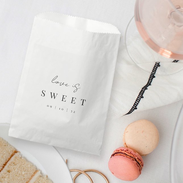 Modern Minimal Script Love is Sweet Wedding Favour Bags (Creator Uploaded)