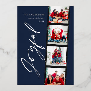 Modern minimal script multi photo christmas blue