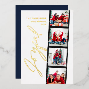 Modern minimal script multi photo christmas blue
