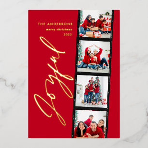 Modern minimal script multi photo christmas red