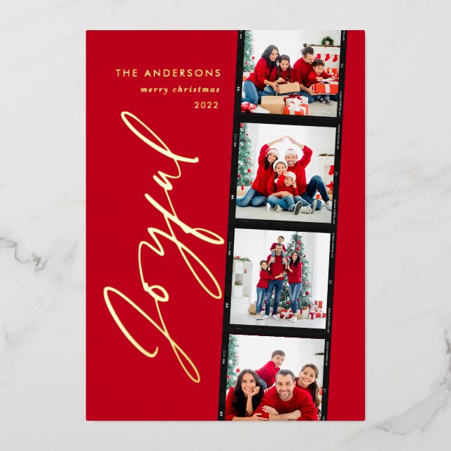 Modern minimal script multi photo christmas red (Front)