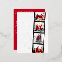 Modern minimal script multi photo christmas red