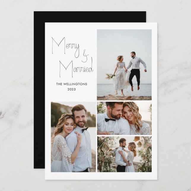 Modern Minimal Script Multi Photo Wedding Holiday Card (Front/Back)