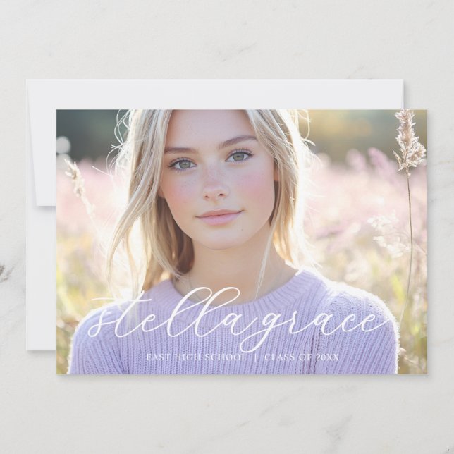 Modern Minimal Script Photo Graduation Announcement (Front)