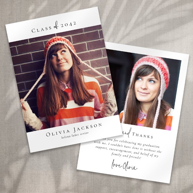 Modern Minimal Script Photo Graduation Thank You Card (Creator Uploaded)