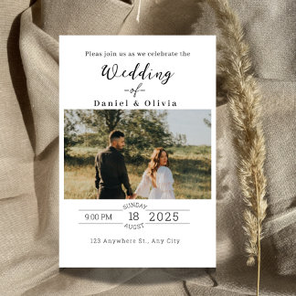 Modern Minimal Script Photo Wedding Invitation