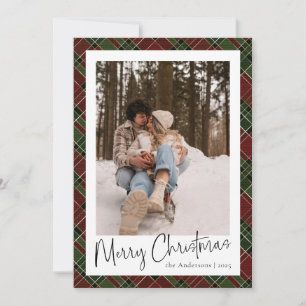 Modern Minimal Script   Red Green Christmas Photo Holiday Card