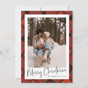 Modern Minimal Script   Red Green Christmas Photo Holiday Card