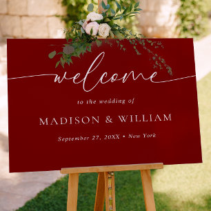 Modern Minimal Script Red Wedding Welcome Sign