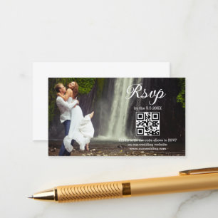 modern minimal script rsvp qr code photo wedding  enclosure card