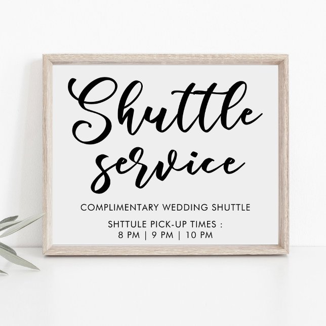 Modern Minimal Script Shuttle Service Wedding Sign (Creator Uploaded)