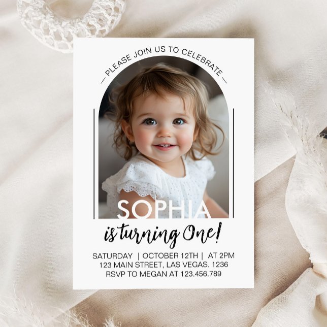 Modern Minimal Script Simple Birthday Photo Invitation (Creator Uploaded)