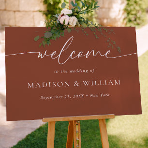 Modern Minimal Script Terracotta Wedding Welcome Poster