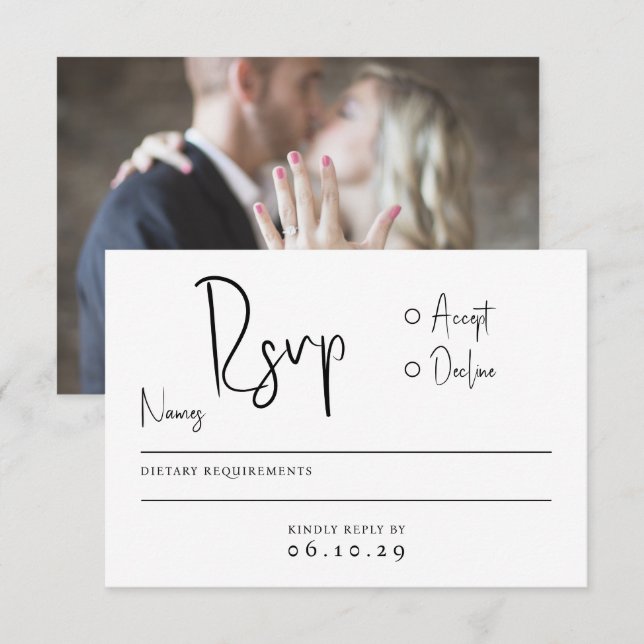 Modern Minimal Script Typography Photo Wedding RSVP Card (Front/Back)