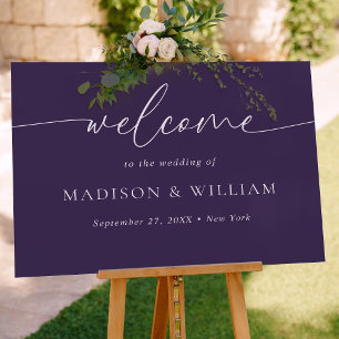 Modern Minimal Script Violet Wedding Welcome Sign