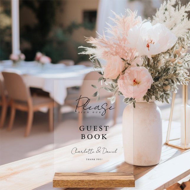 Modern Minimal Script Wedding Guestbook Acrylic Sign (Creator Uploaded)