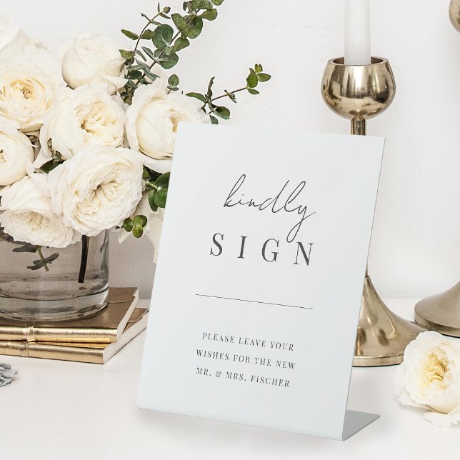 Modern Minimal Script Wedding Guestbook Pedestal Sign (Creator Uploaded)