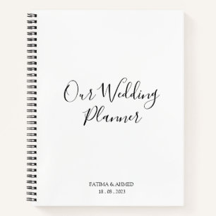 Modern Minimal Script White Muslim Wedding Planner Notebook
