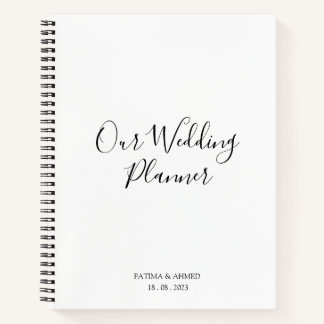 Modern Minimal Script White Muslim Wedding Planner Notebook