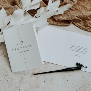 Modern Minimal Script "With Gratitude" Wedding Thank You Card