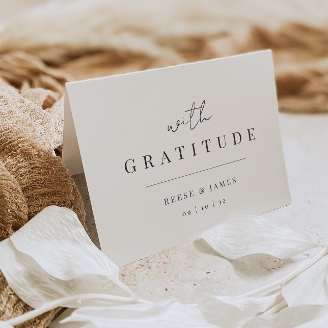 Modern Minimal Script "With Gratitude" Wedding Thank You Card (Creator Uploaded)