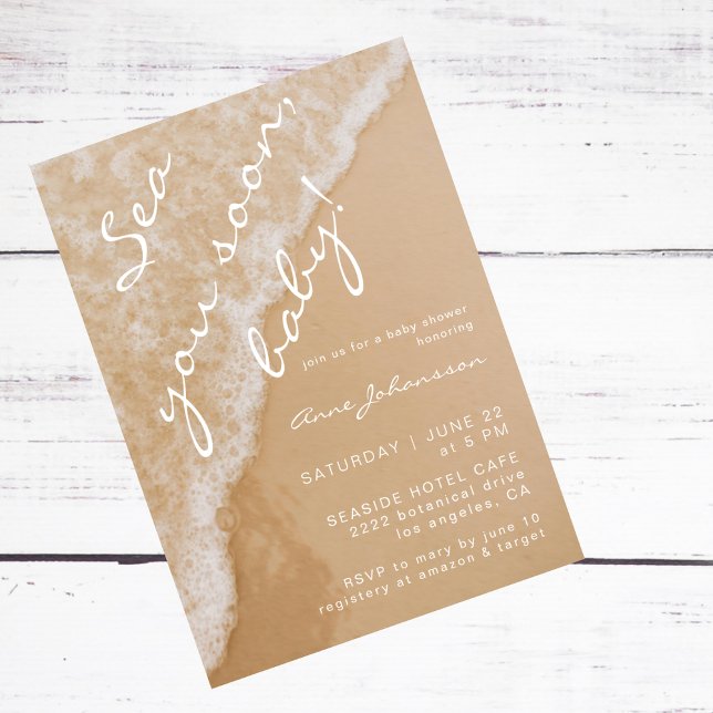 Modern Minimal Sea You Soon Sand Beach Baby Shower Invitation (Creator Uploaded)